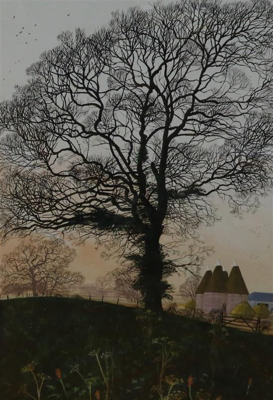 Paul Evans (20th/21st Century), watercolour and gouache, Autumn Oasts (Sussex), signed
